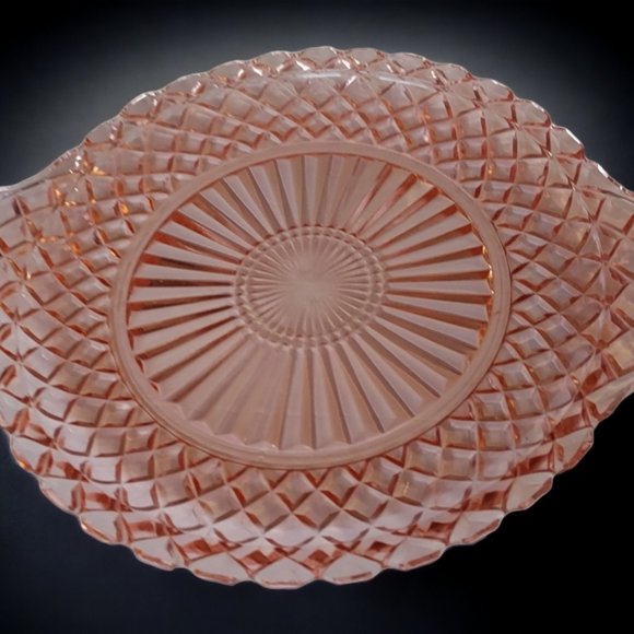 1930s Anchor Hocking Waterford Waffle Pattern Pink Depression Glass Platter - Picture 4 of 9